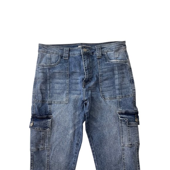 KanCan Womens Blue Denim Cargo Jeans W13/30 With Multiple Pockets & Relaxed Fit - Picture 3 of 10